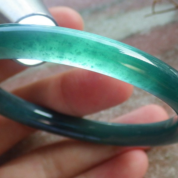 Certified Hand Carved Icy Blue Water Green Natural Myanmar Burma A JADE Circle Jadeite Bangle Bracelet 55mm