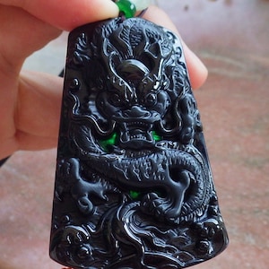 Certified Hand Carved Dark Green Black Natural Myanmar Burma A Jade Jadeite Dragon Bead Beads Pendant Necklace