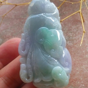 Certified Hand Carved Natural Myanmar Burma A Jade jadeite Lotus Flower Monkey Cabbage Pendant Necklace