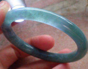 Certified Hand Carved Icy Blue Water Green Natural Myanmar Burma A JADE Circle Jadeite Bangle Bracelet 53mm