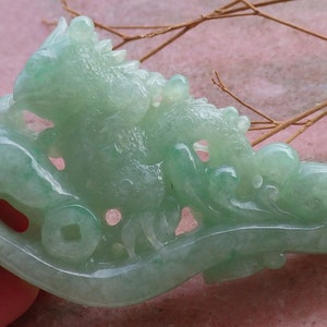 Certified Hand Carved Natural Myanmar Burma  A Jade jadeite Display Flying Dragon Pendant Necklace