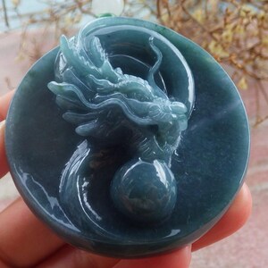 Certified Hand Carved Green Natural Myanmar Burma A Jade Jadeite Dragon Pendant Necklace