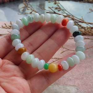 Gecertificeerde hand gesneden rood geel groen natuurlijke Myanmar Birma een Jade Jadeite kralen armband