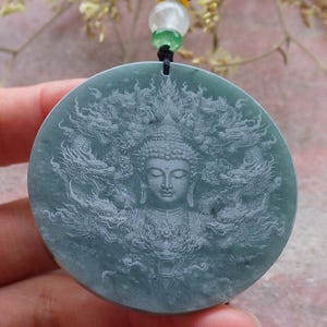 Certified Laser Engraving Natural Myanmar Burma A Jade jadeite Dragon Guanyin Laser Engraving Lucky Amulet Pendant Necklace