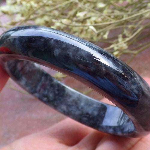 Certified Hand shops Carved Black 100% Natural Myanmar Burma A JADE Jadeite Circle Bangle Bracelet 57mm