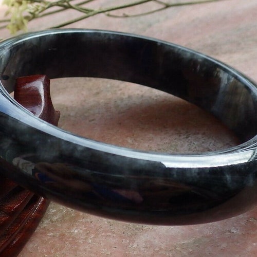 Certified Hand shops Carved Black 100% Natural Myanmar Burma A JADE Jadeite Circle Bangle Bracelet 58mm
