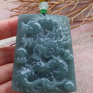 Certified Hand Carved Green Natural Myanmar Burma A Jade jadeite Dragon Bead Ruyi Pendant Necklace
