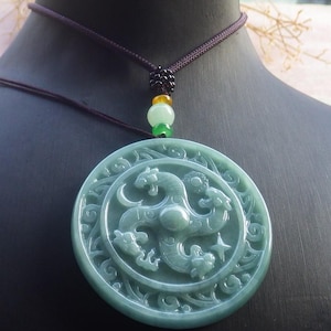 Certified Hand Carved Natural Myanmar Burma Grade A Jade jadeite Dragon Lucky Amulet Pendant Necklace