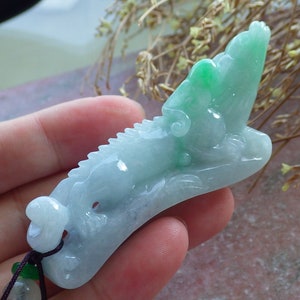 Certified Hand Carved Natural Myanmar Burma A Jade jadeite Dragon Pi Xiu Ruyi Lucky Amulet Pendant Necklace