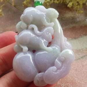 Certified Hand Carved Natural Myanmar Burma A Jade jadeite Zodiac Rabbit Gourd Coin Pendant Necklace
