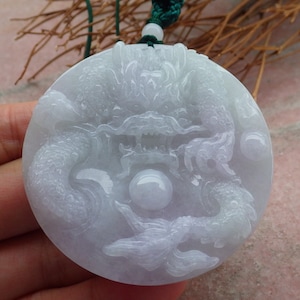 Certified Hand Carved Two Side Green Lavender Natural Myanmar Burma A Jade jadeite Circle Dragon Phoenix Pendant Necklace