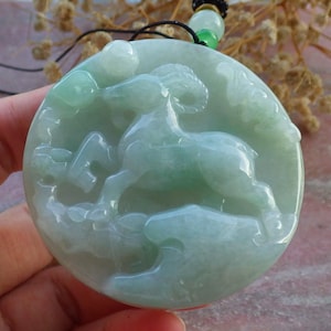 Certified Hand Carved Natural Myanmar Burma A Jade jadeite Zodiac Rabbit Sheep Lucky Amulet Pendant Necklace