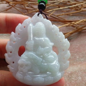 Certified Natural Hand Carved Myanmar Burma A Jade jadeite Dragon Guanyin Kwan Yin God Pendant Necklace