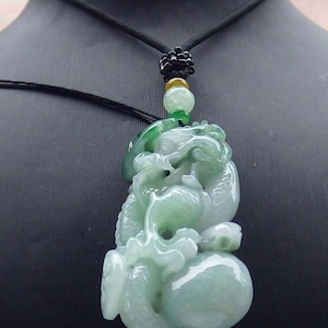 Certified Hand Carved Natural Myanmar Burma A Jade jadeite Dragon Pendant Necklace