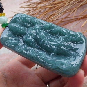 Certified Natural Hand Carved Myanmar Burma Green A Jade jadeite 1000 Hand Guanyin Kwan Yin God Pendant Necklace