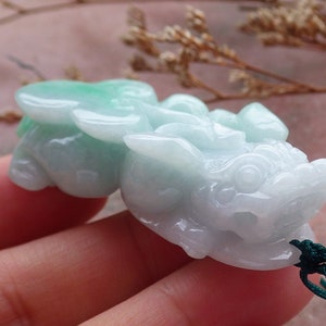 Certified Hand Carved Natural Myanmar Burma A Jade jadeite Dragon Pi Xiu Lucky Amulet Pendant Necklace
