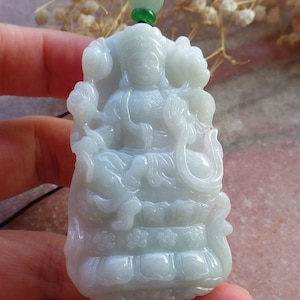 Certified Hand Carved Natural Myanmar Burma Green A Jade jadeite Guanyin Kwan Yin God Lucky Amulet Pendant Necklace