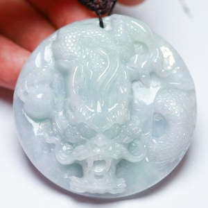 Certified Hand Carved Lavender Green Natural Myanmar Burma A Jade jadeite Dragon Bead Pendant Necklace