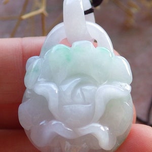 Certified Hand Carved Green Myanmar Burma Natural A Jade jadeite Heart Rose Flower With Ring Pendant Necklace