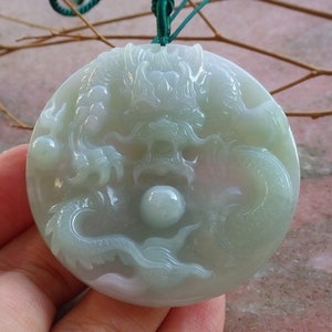 Certified Hand Carved Green Natural Myanmar Burma A Jade Jadeite Dragon Spit Bead Pendant Necklace