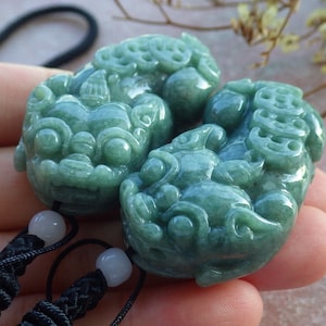1 Paar Zertifizierte Handgeschnitzte Grüne Natürliche Myanmar Burma A Jade Jadeit Dragon Pi Xiu Anhänger Halskette