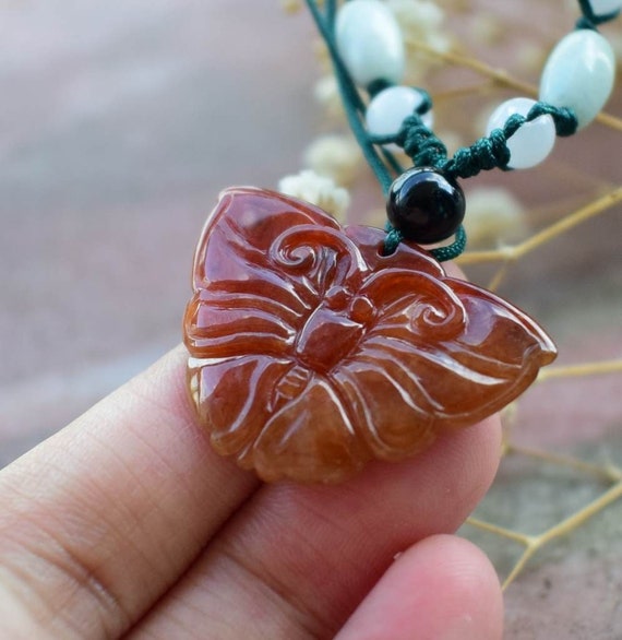 100% China natural hand-carved white jade butterfly pendant 