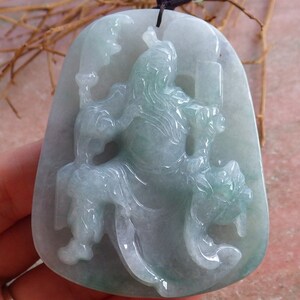 Certified Hand Carved Green Burma Natural Myanmar A Jade jadeite Guan Gong God Pendant Necklace