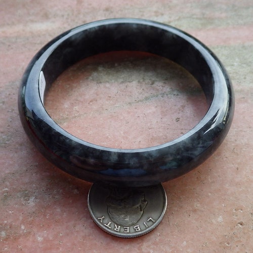 Certified Hand shops Carved Black 100% Natural Myanmar Burma A JADE Jadeite Circle Bangle Bracelet 57mm