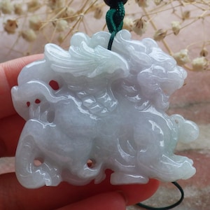 Certified Hand Carved Natural Green Myanmar Burma A Jade jadeite Flying Dragon Kai Lun Lucky Amulet Pendant Necklace