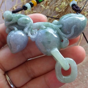 Certified Hand Carved Lavender Green Natural Myanmar Burma A Jade jadeite Monkey Peach Pendant Necklace