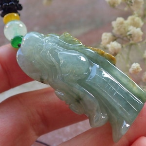 Certified Hand Carved Natural Myanmar Burma Grade A Jade jadeite Longevity God Pendant Necklace