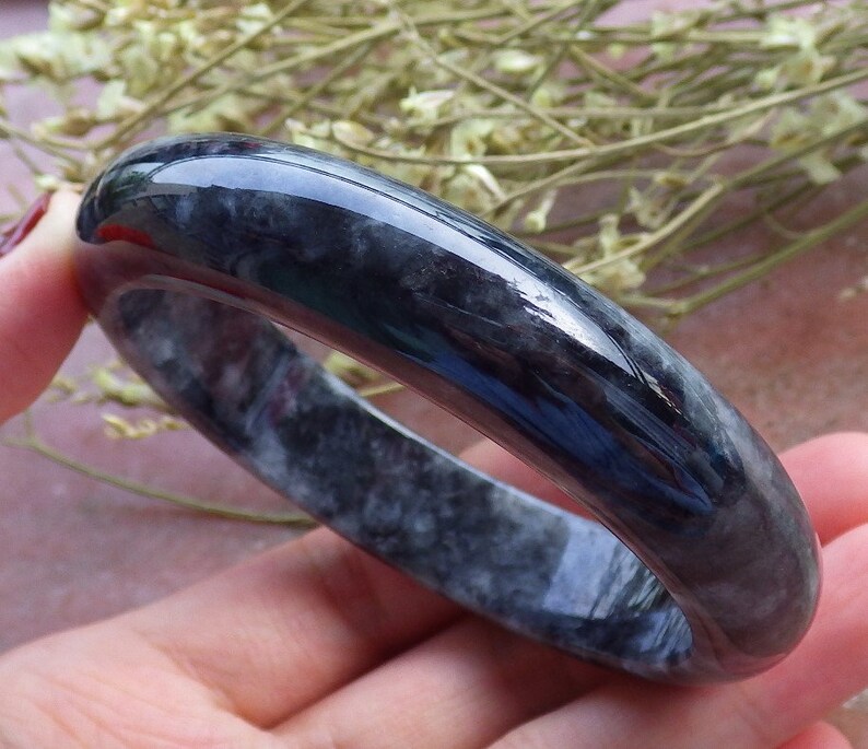 Certified Hand shops Carved Black 100% Natural Myanmar Burma A JADE Jadeite Circle Bangle Bracelet 57mm