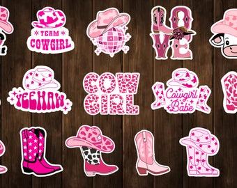 Pinke Cowgirl-Aufkleber: Cowboy-Stiefel & -Hut-Vinyl-Aufkleber