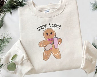 Sudadera navideña bordada: Jersey de niña de jengibre "Sugar & Spice"