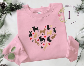 Sudadera con bordado de corazón de chihuahua: regalo para mamá perruna