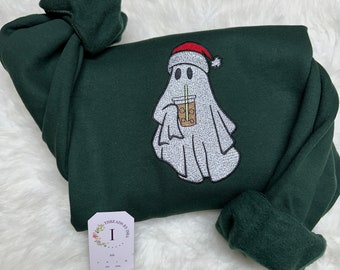 Sudadera/sudadera con capucha de café helado fantasma de Navidad bordada