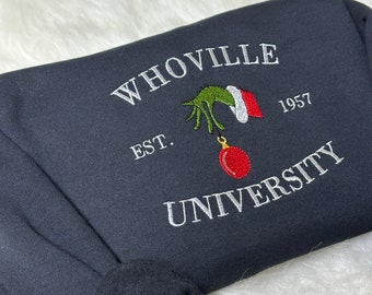 Custom 'Whoville Academy' Embroidered Sweatshirt/Hoodie, Personalized Holiday Apparel, Unique Gift for Family and Friends, Christmas Gifts