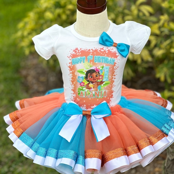 Moana Tutu Set, Girl Birthday, Toddler Dress, Princess Birthday, Party Favors, T-shirts, Kids Party; Custom Gift, Birthday Tutu Set, Toddler
