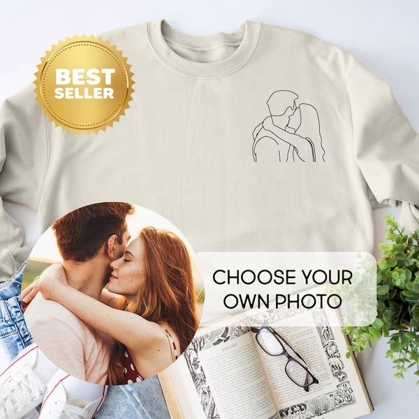 Portrait personnalisé de la photo minimaliste, sweat-shirt photo contour, Photo personnalisée, portrait personnalise, Couple Hoodie, mariage