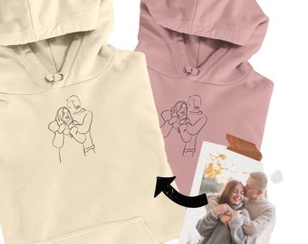 Portretfoto op sweatshirt, gepersonaliseerd paar sweatshirt, print op hoodie, lijnkunstfoto, paar hoodie, cadeau, jubileum,