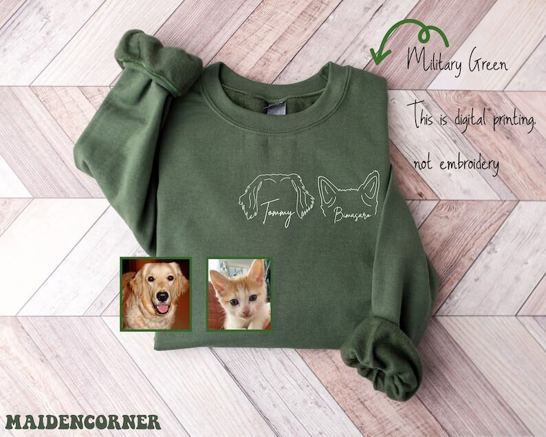 Personalized animal sweatshirt, dog, cat, rabbit, personalized hooded sweater, pets, line art, minimalist drawing, gift image 1