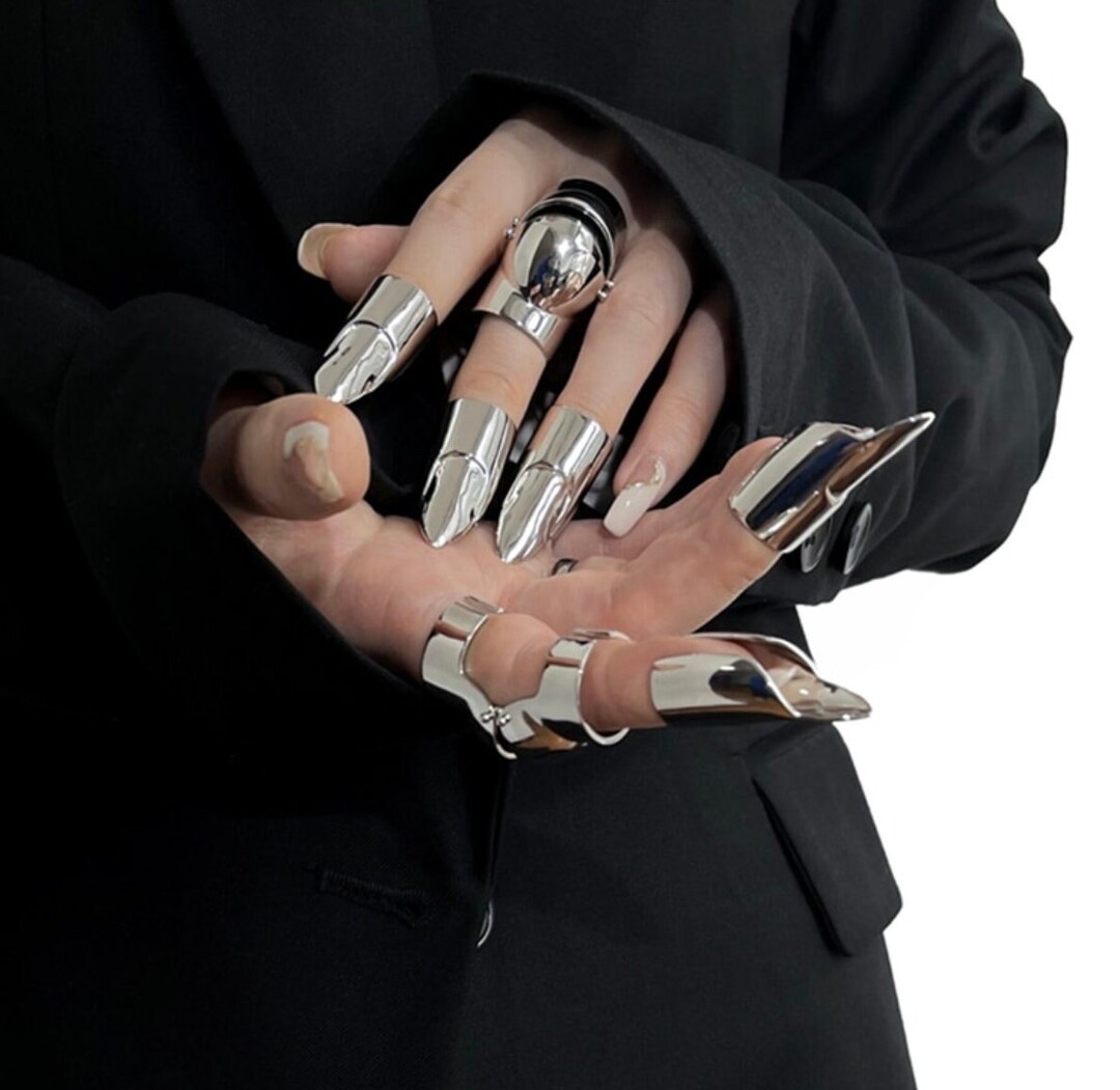 Metal Nail Sleeve Finger Knight Ring Futuristic Finger Ring Cyberpunk