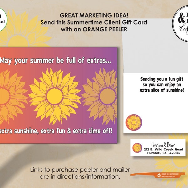 A real estate summer marketing gift for clients, realtor gift card, real estate agent, instant download, June, July, August, folded notecard