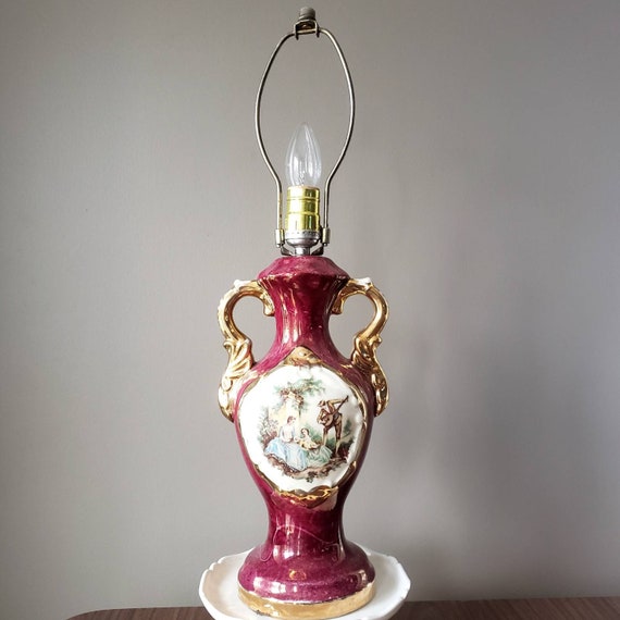 Antique Lamp Vintage Porcelain Table Lamp With Handpainted Etsy