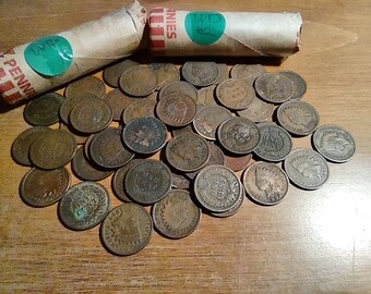 50 count Indian Head penny roll. Mix of 1800's and 1900's.