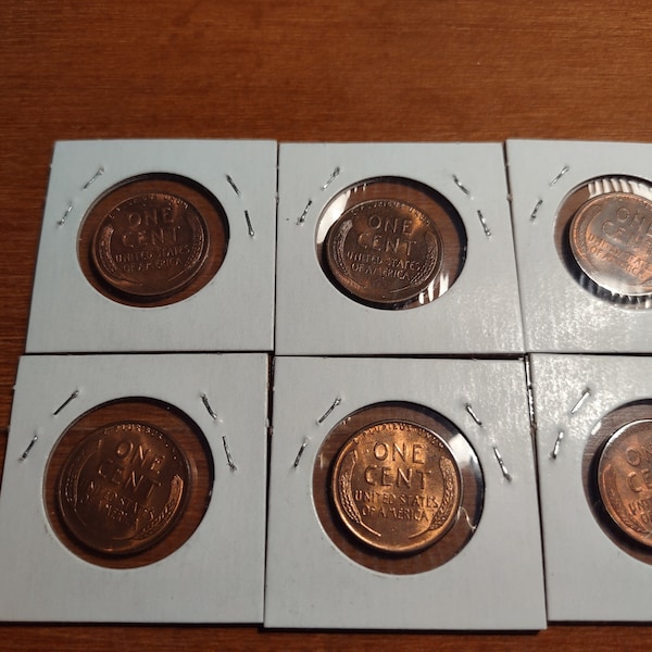 Six Beautiful Wheat pennies. You get the six shown. Enhance your collection. 1942, 1944-D, 1945, 1946-D, 1947-D and 1948-S.   #1