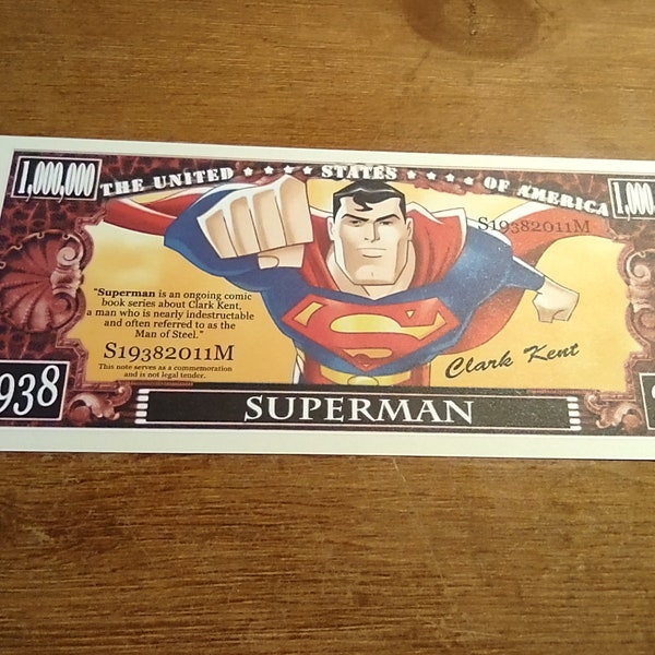 SUPERMAN million dollar novelty note. not real money. Sleeved. FREE ship.