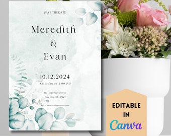 Watercolor Wedding Invitation Template | Floral Wedding Invite | Calligraphy Wedding Invitation | Photo Wedding Invitation