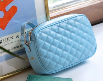 Sky Blue Quilted Leather Crossbody/Shoulder Bag