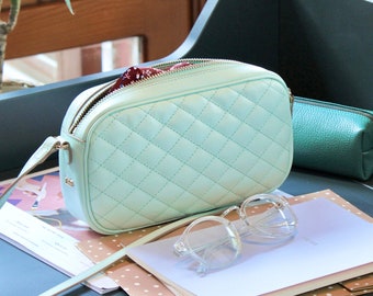 Seafoam Green Leather Quilted Crossbody/Shoulder Bag